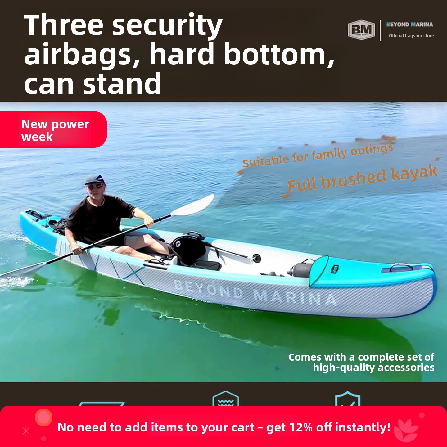 Inflatable Kayak 3 Person - Draagbare opblaasbare zeekayak met wielen en