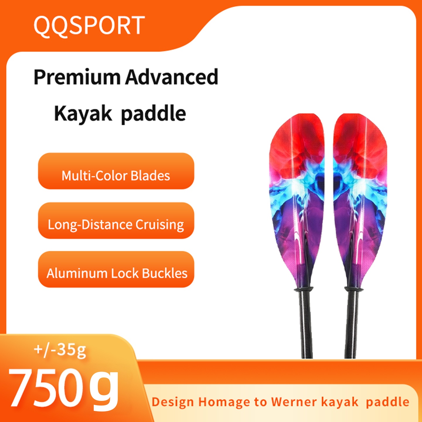 Kayak Paddle Carbon 2 Piece - QQSPORT peddel, 2-delige carbon schacht glasvezel